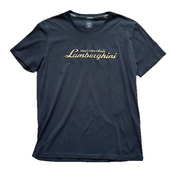 Automobili Lamborghini Black Gold Emboss Spell Out Logo T Shirt Mens M Luxury